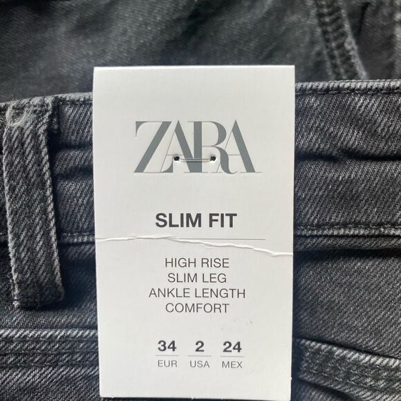 Zara High Waisted Slim Leg Ankle Length Comfort Jeans Size 2 washed black nwt - Picture 7 of 8